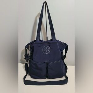 Tory Burch Navy Logo Nylon Tote Diaper Shoulder Crossbody Bag Dual Straps